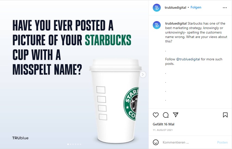 Screenshot eines Instagram-Posts von Starbucks in einem Artikel darüber, ob Social Media sich wirklich für alle Unternehmen lohnt.