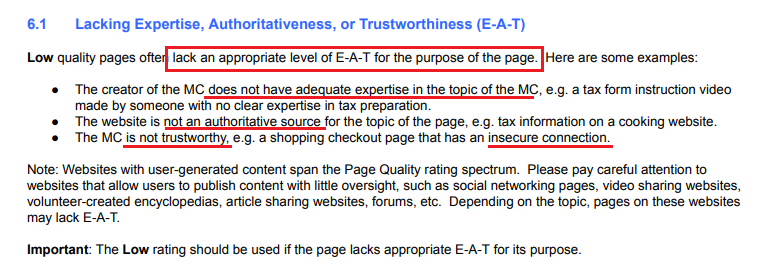 Screenshot aus den Quality Rater Guidelines von Google.