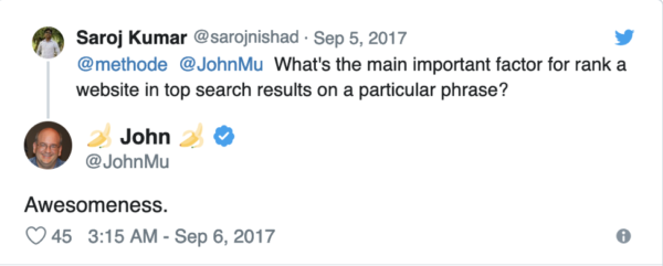 Screenshot eines Tweets von John Mueller in einem Artikel über Keyword-Stuffing.